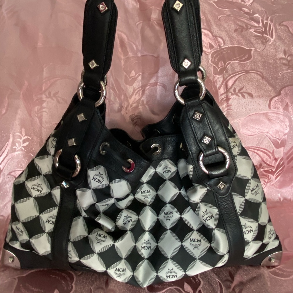 AUTHENTIC MCM CANVAS LEATHER TOTE BAG